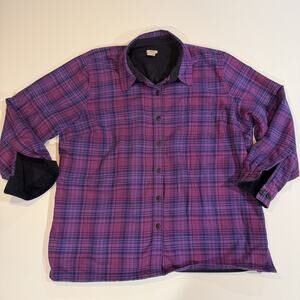 L.L. Bean Purple Fleece Lined Plaid Button Down Shacket Jacket Shirt Size 1X